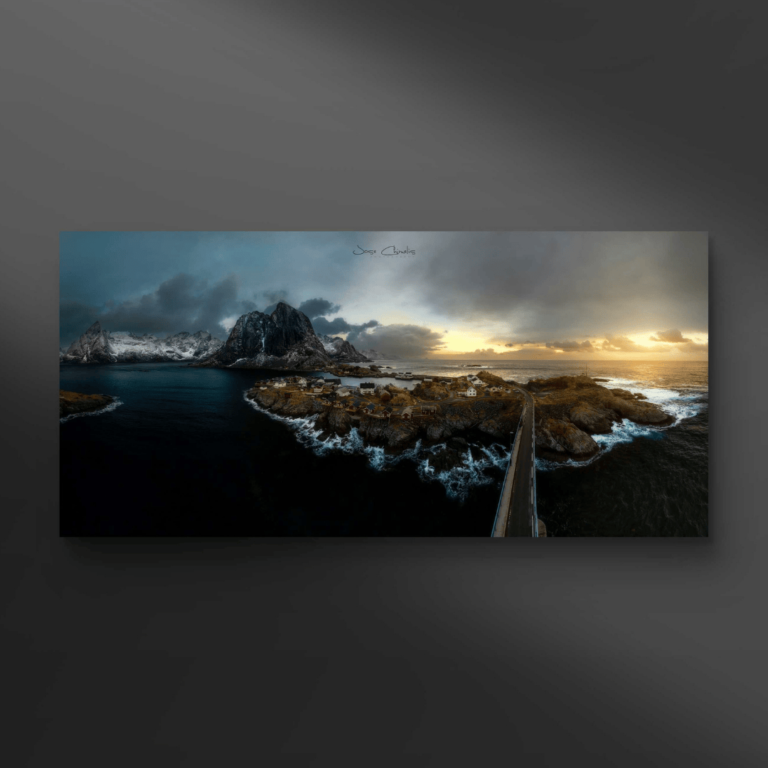 cuadro paisaje pueblo isla con carretera de Jose Chimelis en exposición